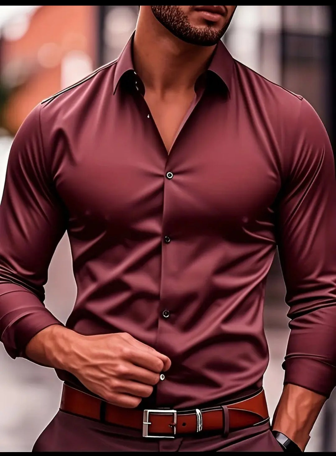 Solid-color stretch plus-size shirt for men