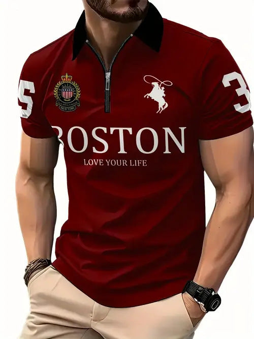Men's casual, versatile, lightweight and fashionable zipper POLO shirt