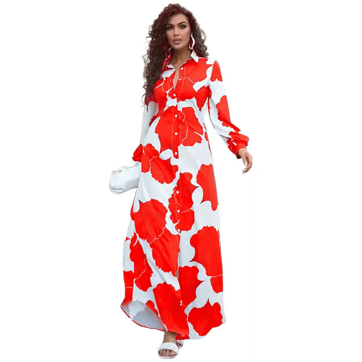 Fashion Printed Long Sleeve Shirt Dress