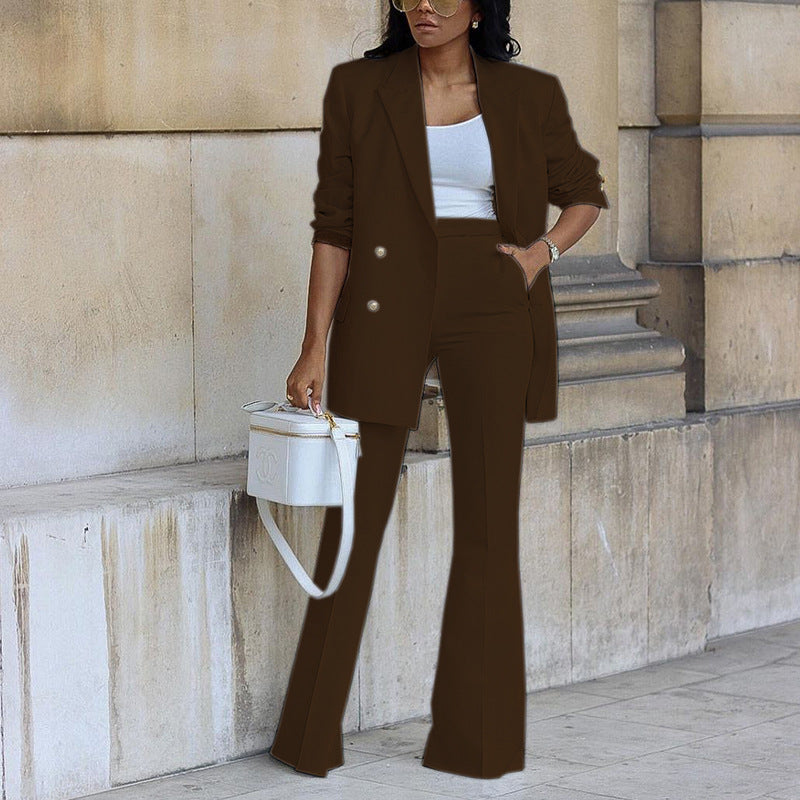 Casual Women's Suit Set with Wide-Leg Pants