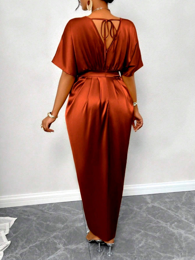 Lace V-neck slit dress