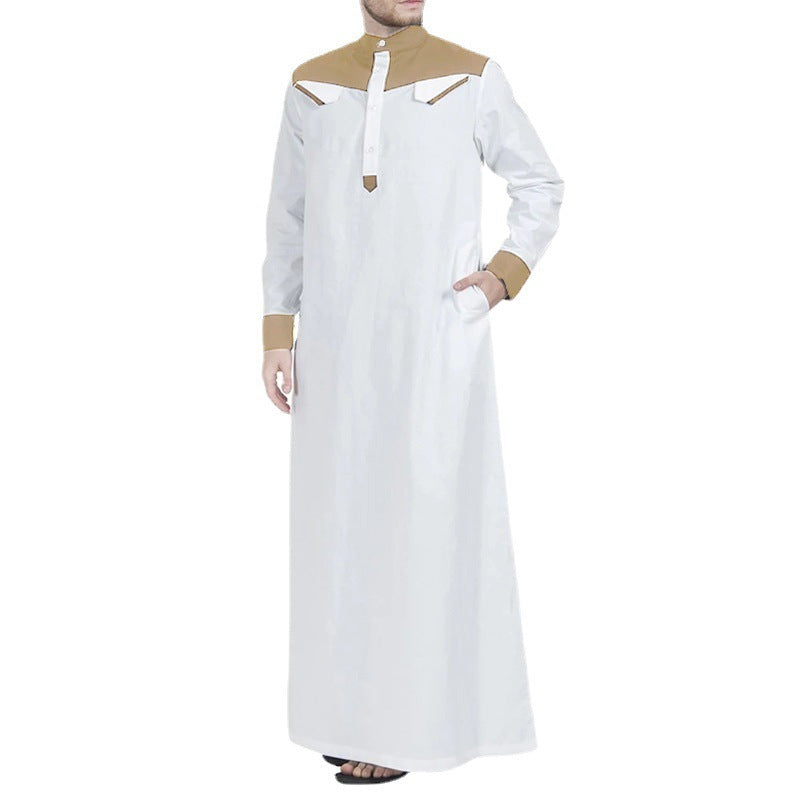 Men's Middle Eastern Ethnic Robe with Color Block Design