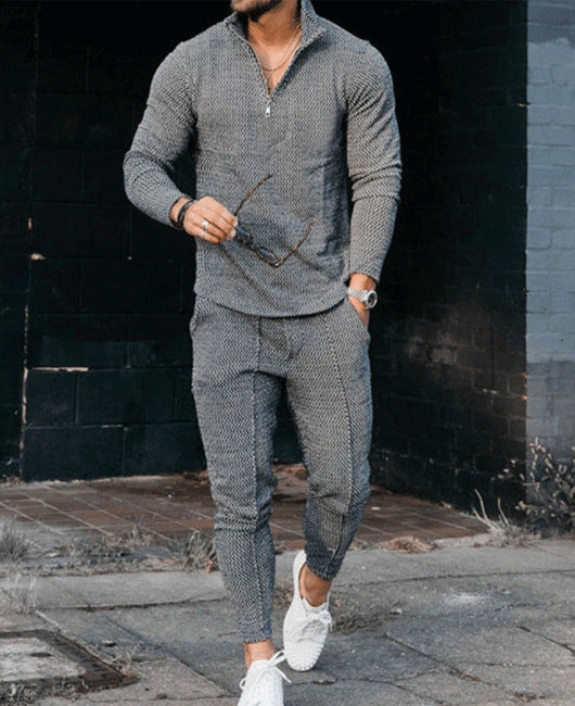 Men's Textured Long Sleeve Polo and Pants