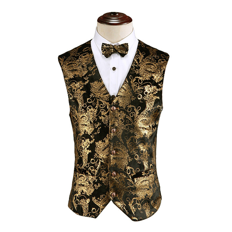 Gold-embossed casual formal vest waistcoat