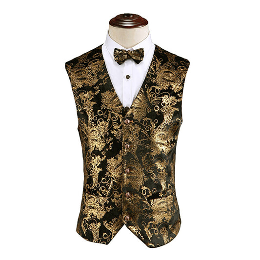 Gold-embossed casual formal vest waistcoat