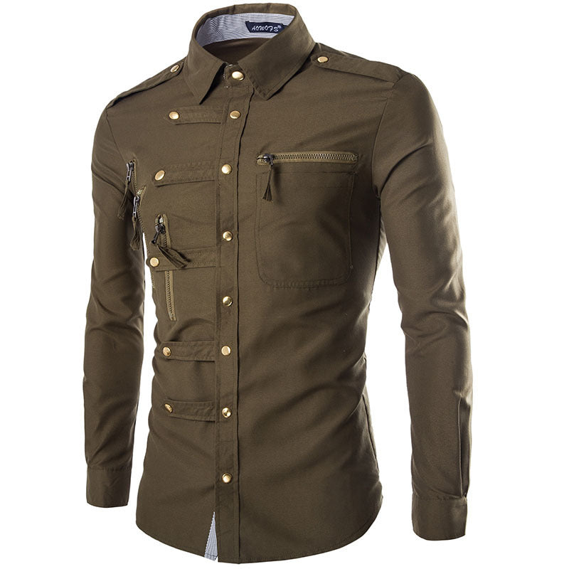 Trendy snap-on fitted long-sleeved shirt