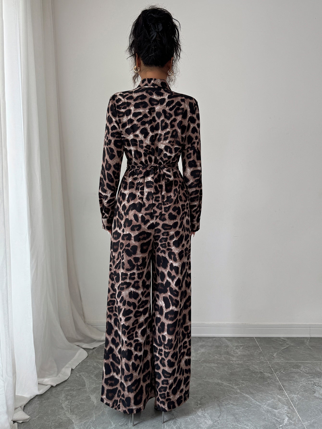 Elegant Leopard Print Wide-Leg Jumpsuit