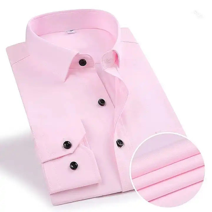 Solid-color stretch non-ironing shirt