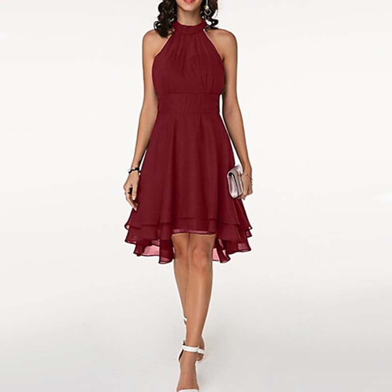 Double Layer Ruffled Sleeveless Chiffon Dress