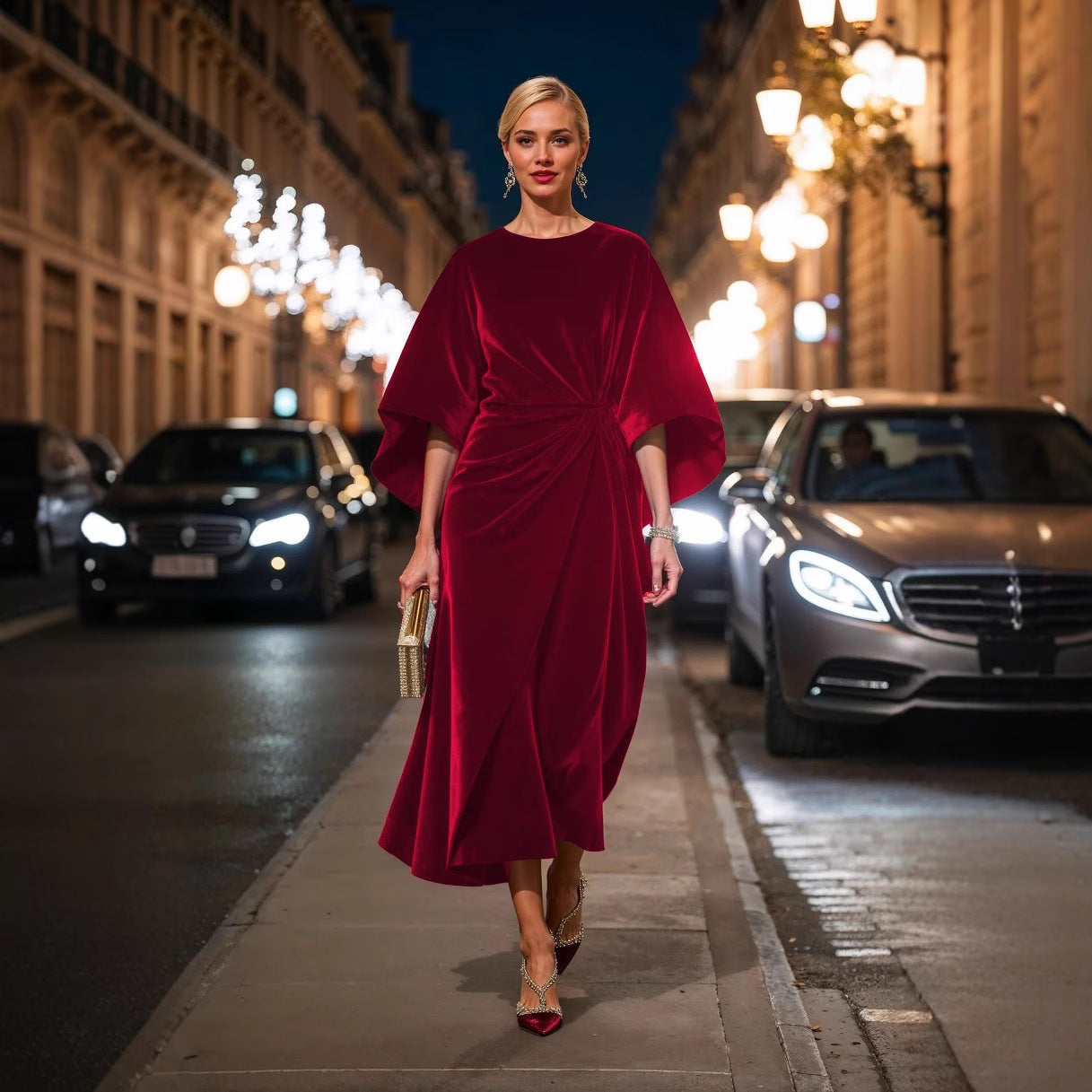Elegant Velvet Bat Sleeve Dress