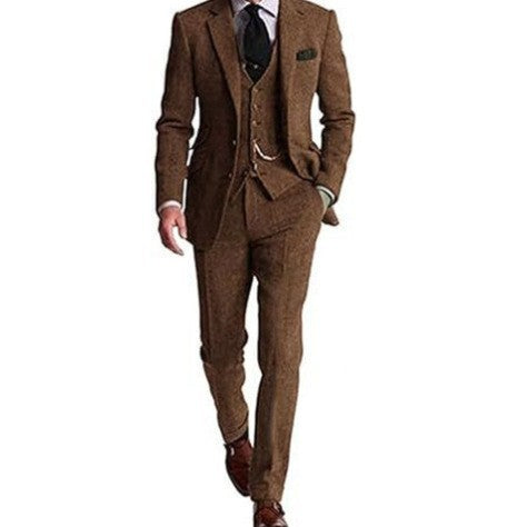 Men's Slim-Fit Herringbone Three-Piece Suit