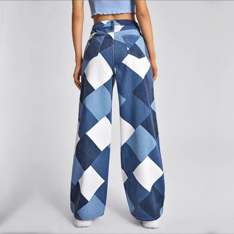 Relaxing high-waisted long straight-cut printed pants