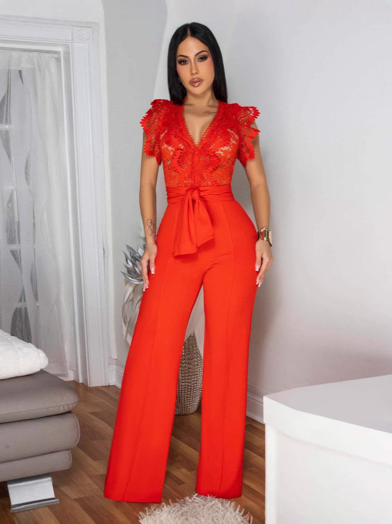 Women's Lace Stitching Sleeveless Jumpsuit