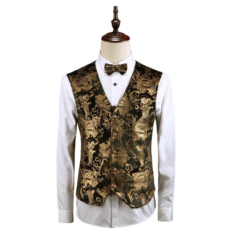Gold-embossed casual formal vest waistcoat