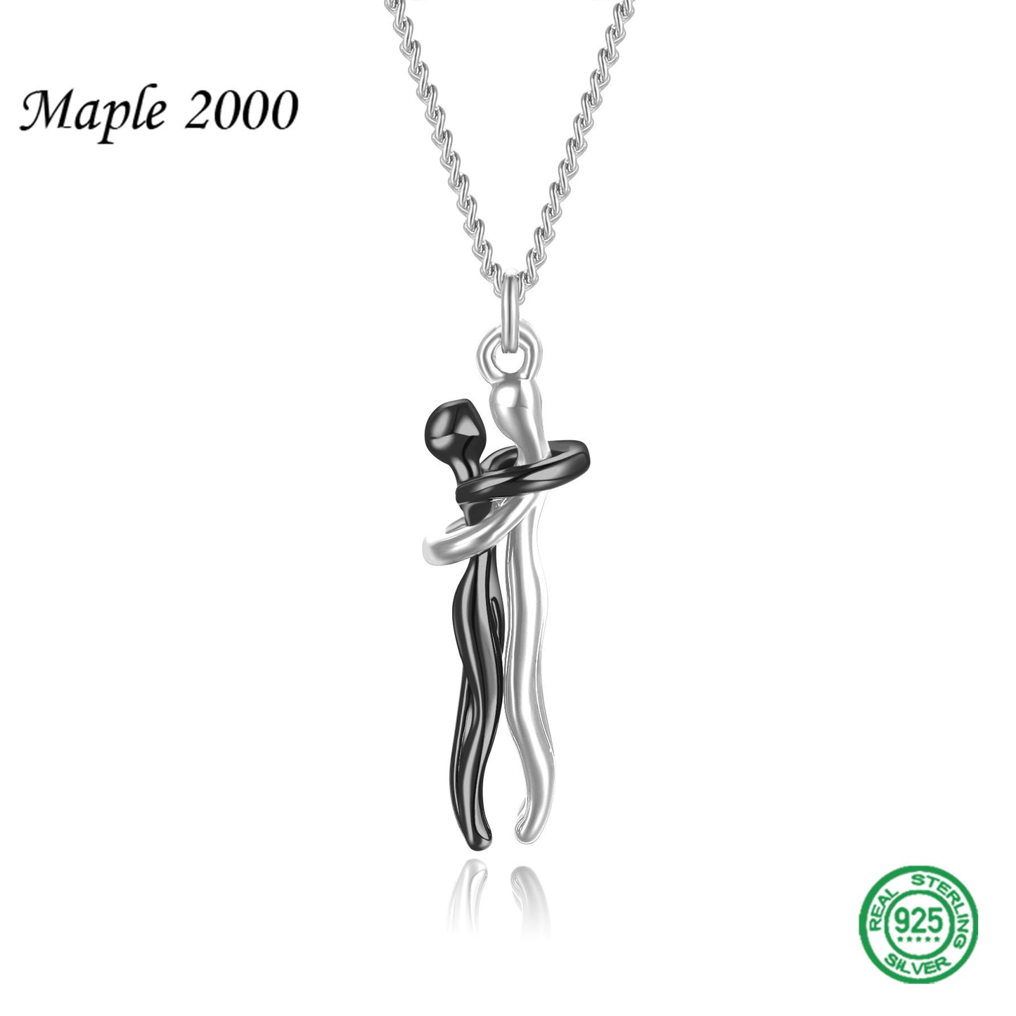 Couple Hug Pendant Necklace in Gold Silver Rose Gold Black