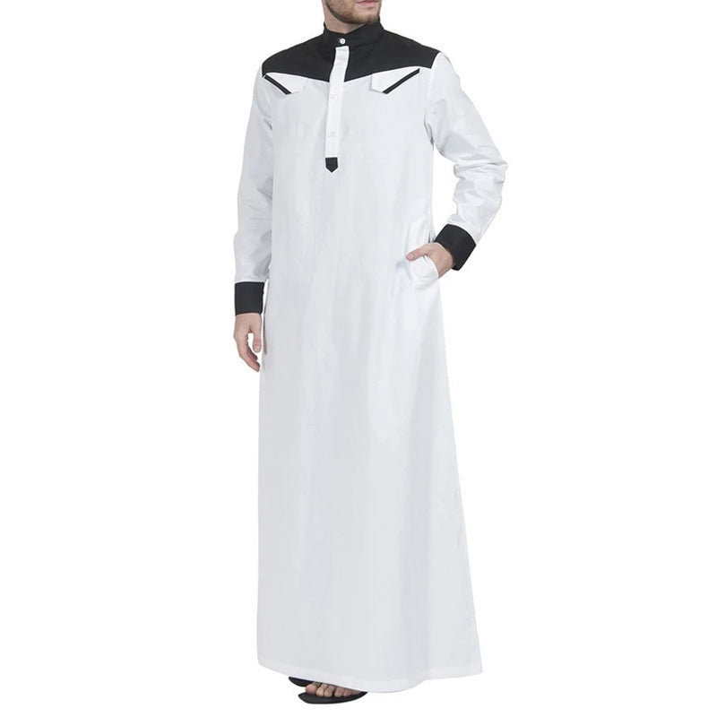 Men's Middle Eastern Ethnic Robe with Color Block Design