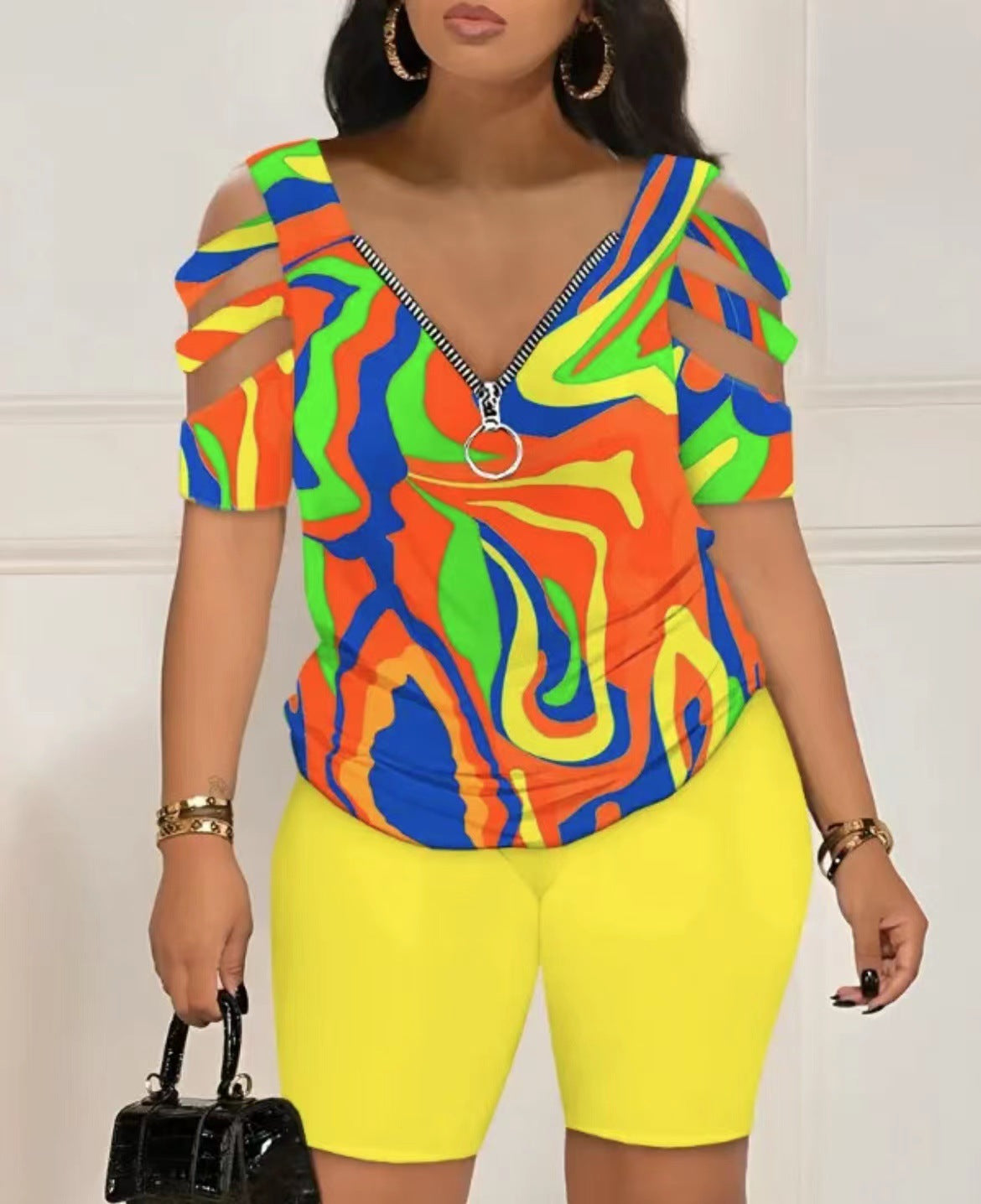 Women's Geometric Print Short Sleeve Pajama Set