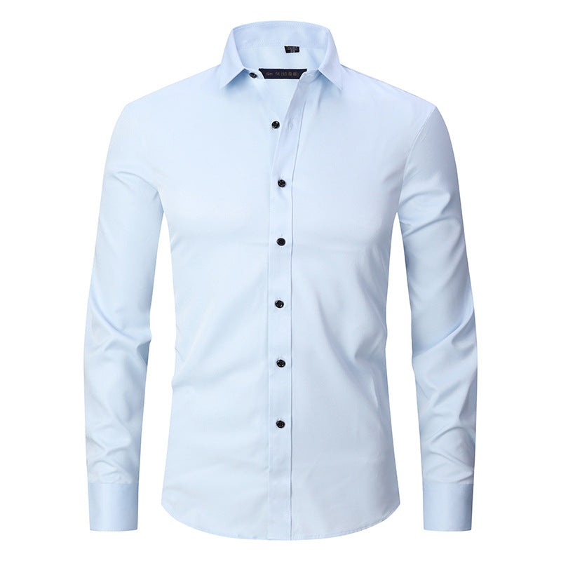 Solid-color stretch non-ironing shirt