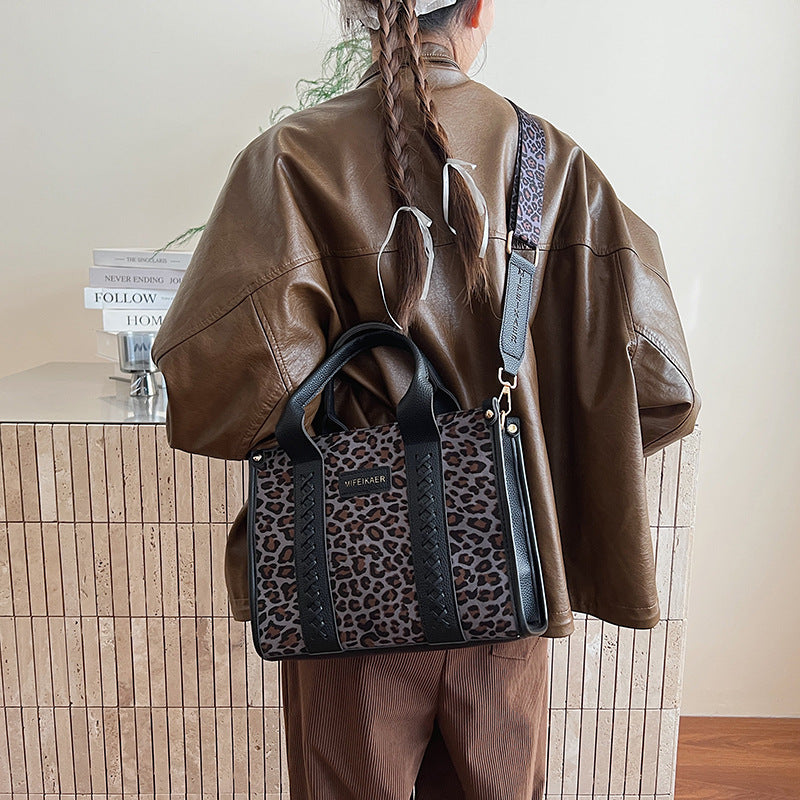 Retro Leopard Print Large Capacity Tote Bag