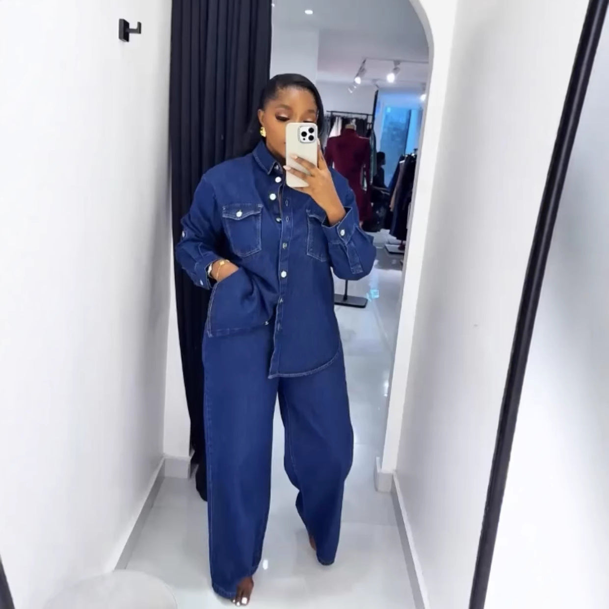 Cardigan long-sleeved top straight-leg trousers