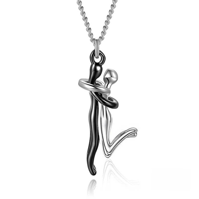 Couple Hug Pendant Necklace in Gold Silver Rose Gold Black