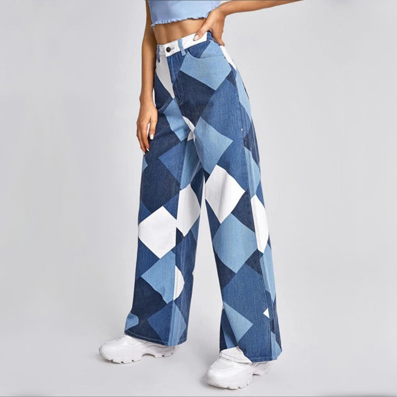 Relaxing high-waisted long straight-cut printed pants