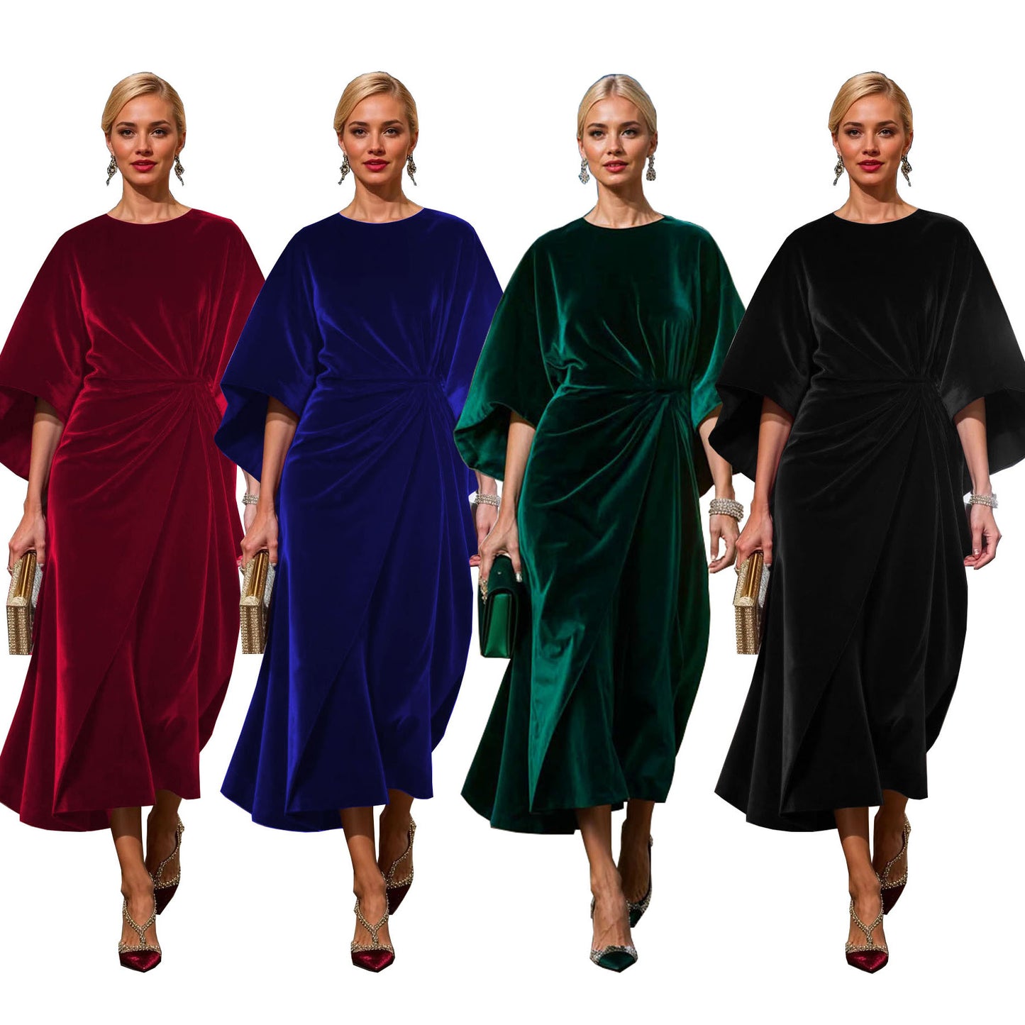 Elegant Velvet Bat Sleeve Dress