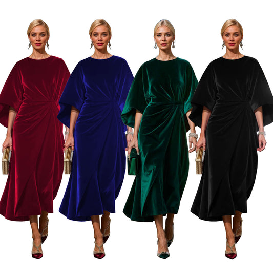 Elegant Velvet Bat Sleeve Dress
