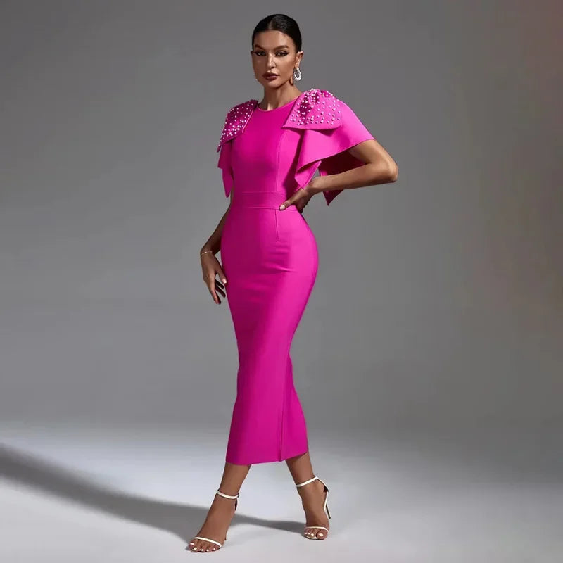 Fashionable heavy industry beaded, cinched waist, tight bandage dress, long dress, evening gown