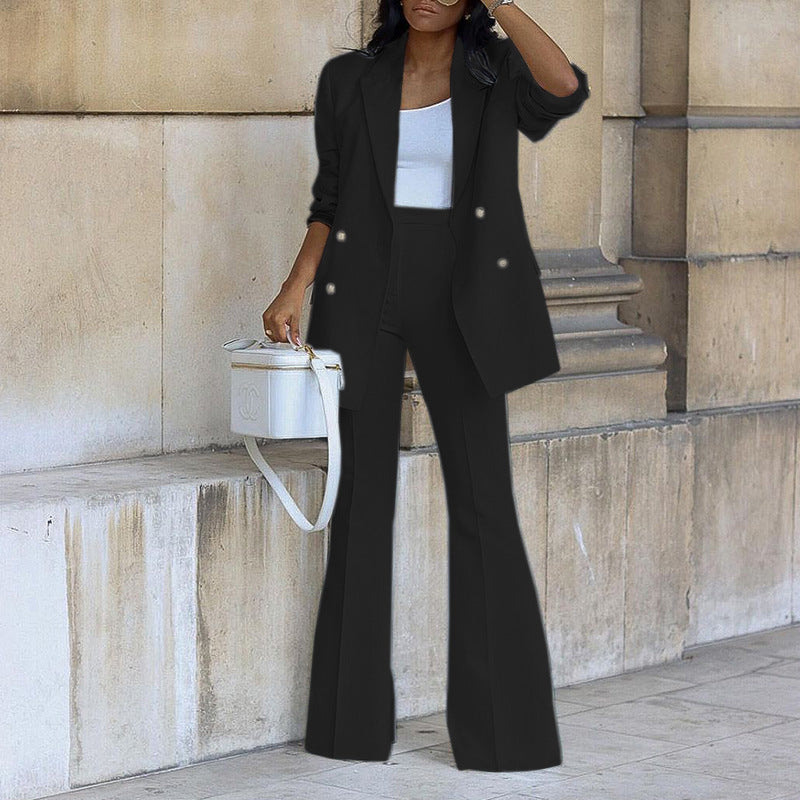 Casual Women's Suit Set with Wide-Leg Pants