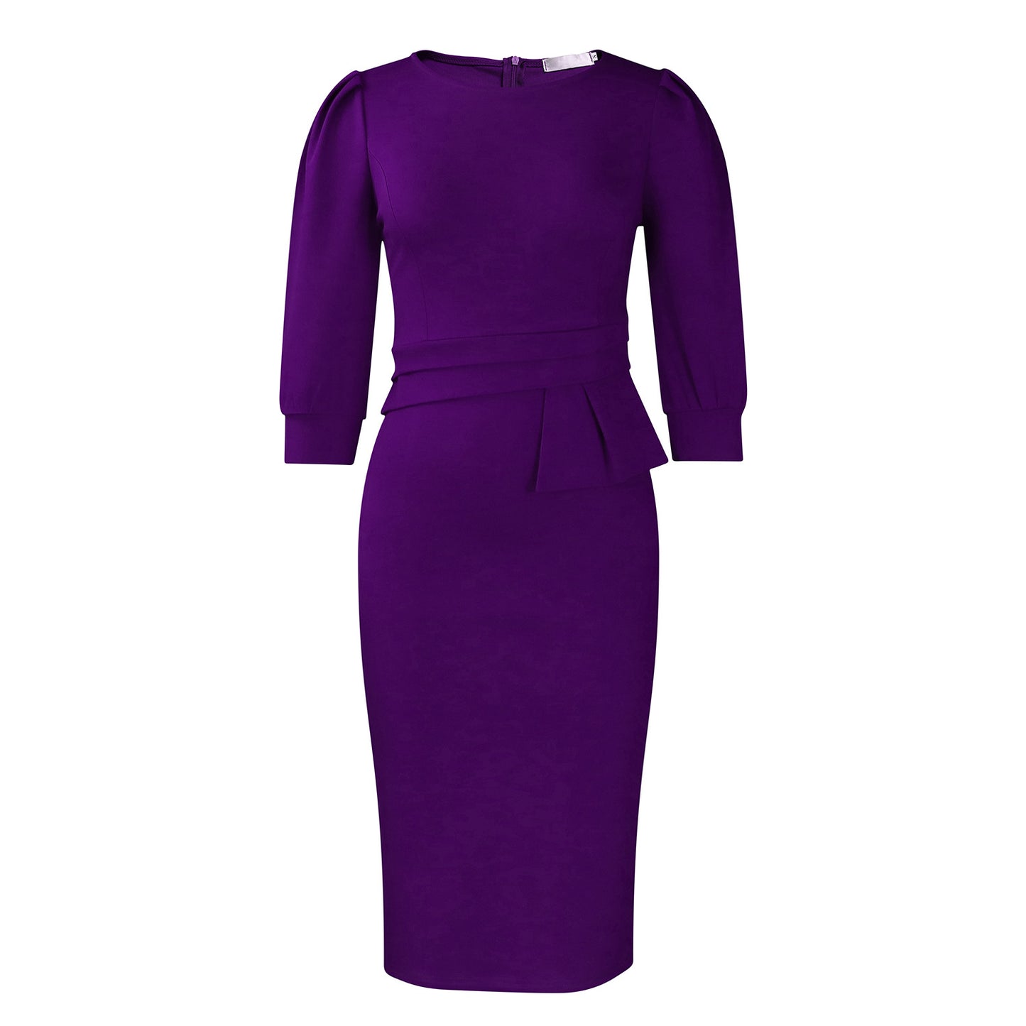 Plus Size Solid Color Round Neck Office Pencil Dress