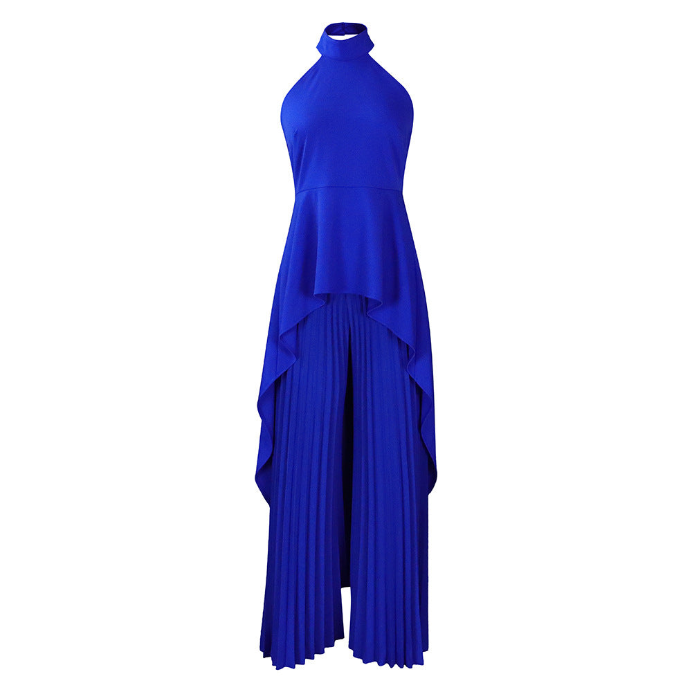 Backless Top Pleated Wide Leg Pants Suit