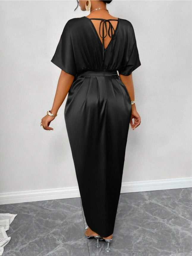 Lace V-neck slit dress