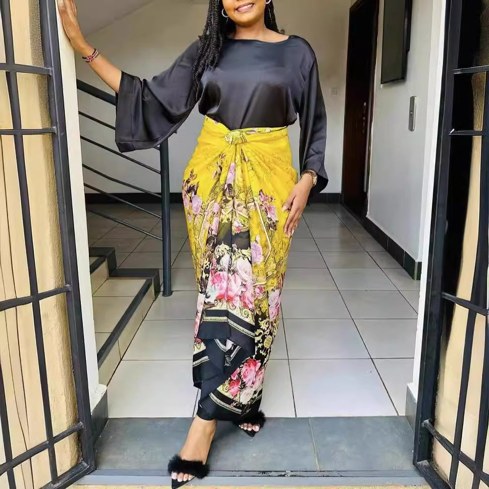 Fashionable strap-printed dress