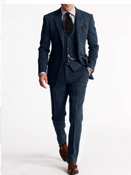 Men's Slim-Fit Herringbone Three-Piece Suit