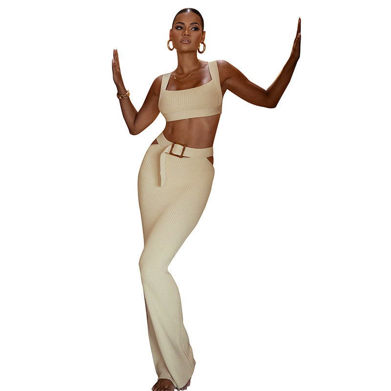 Knitted casual long dress set of two pieces