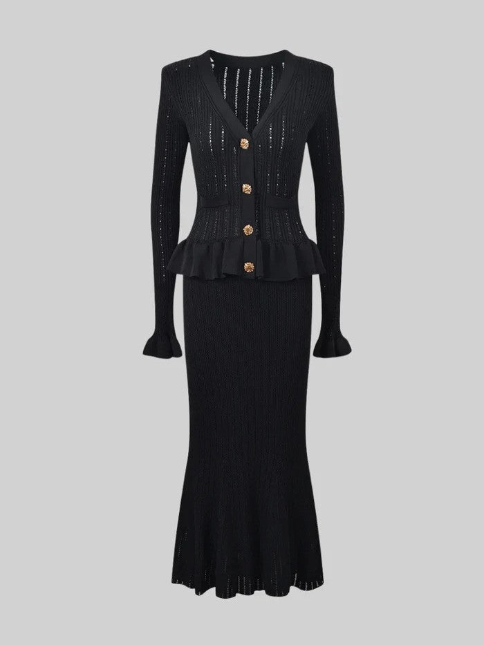 French Style Knitted Cardigan and Skirt Set