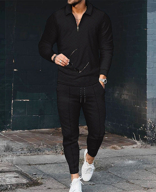 Men's Textured Long Sleeve Polo and Pants