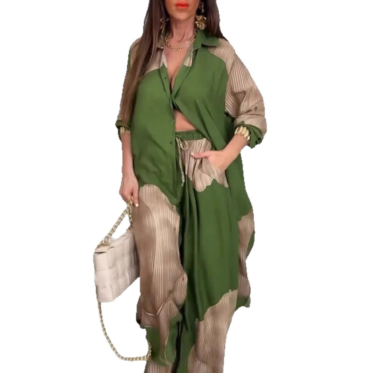 Women's Printed Cardigan and Pants Casual Suit