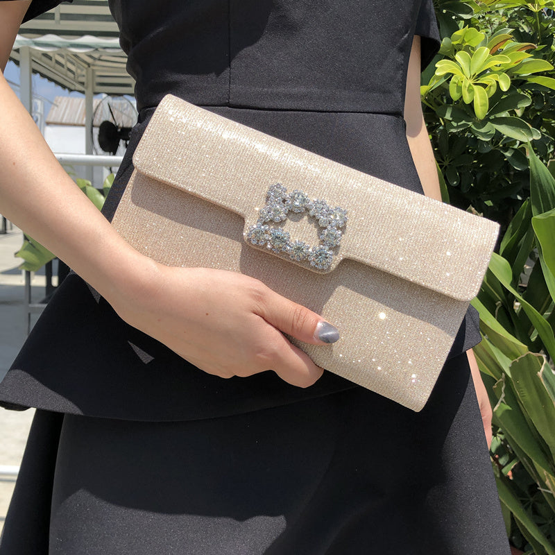 Elegant Sparkling Envelope Clutch Bag with Adjustable Chain