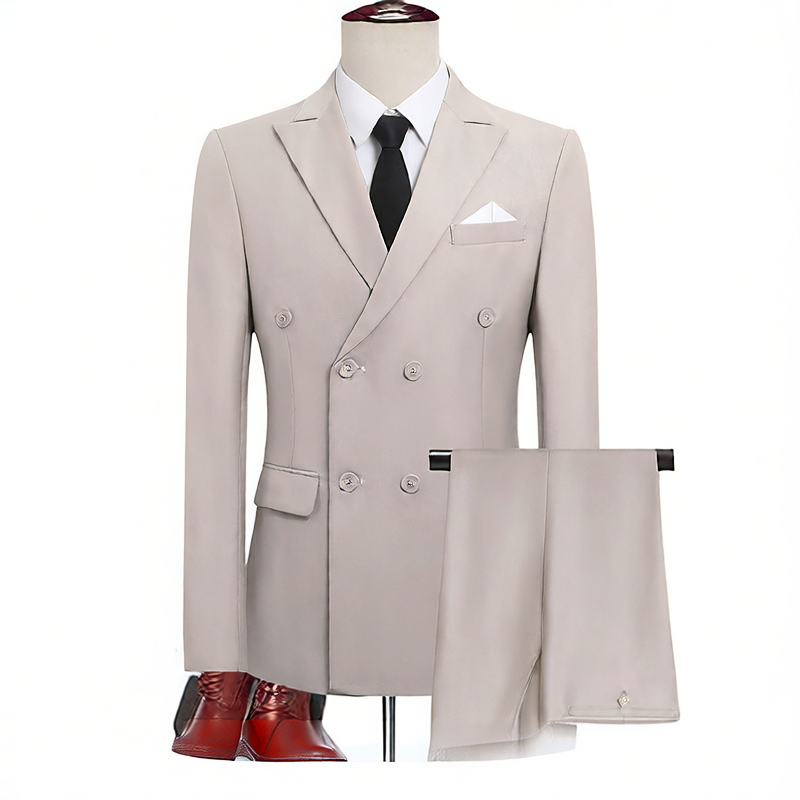 Double-Breasted Slim Fit Mens Suit Jacket and Trousers Set