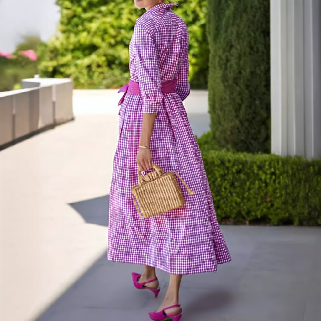 Collared high-waisted wide-legged dress