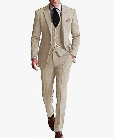 Men's Slim-Fit Herringbone Three-Piece Suit