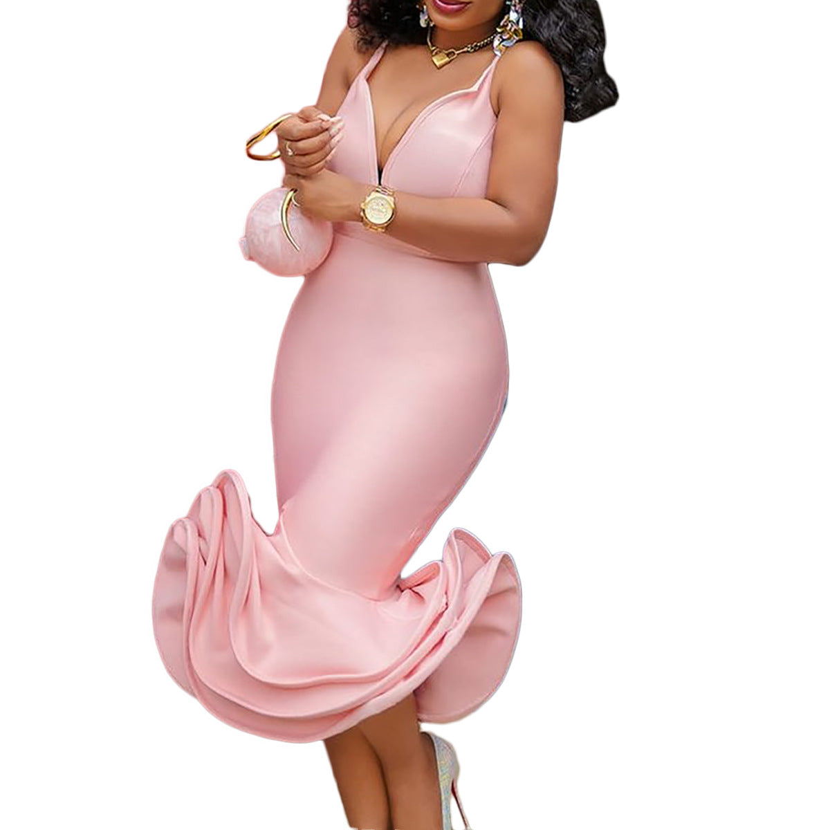 Women's Elegant Deep V-Neck Bodycon Mermaid Party Dress