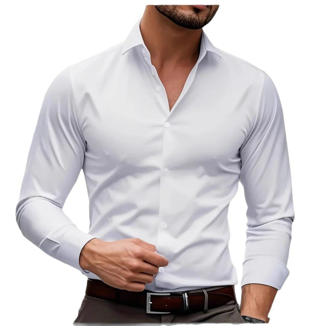 Solid-color stretch plus-size shirt for men