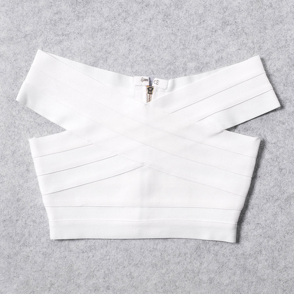 Strapless White Striped Fitted Top