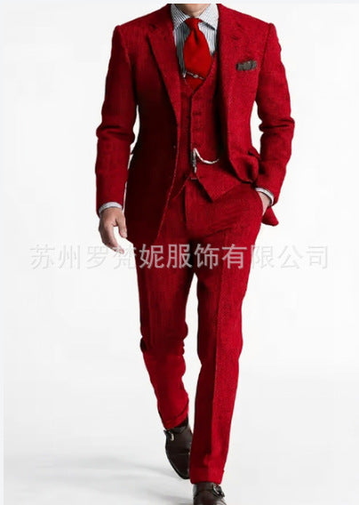Men's Slim-Fit Herringbone Three-Piece Suit