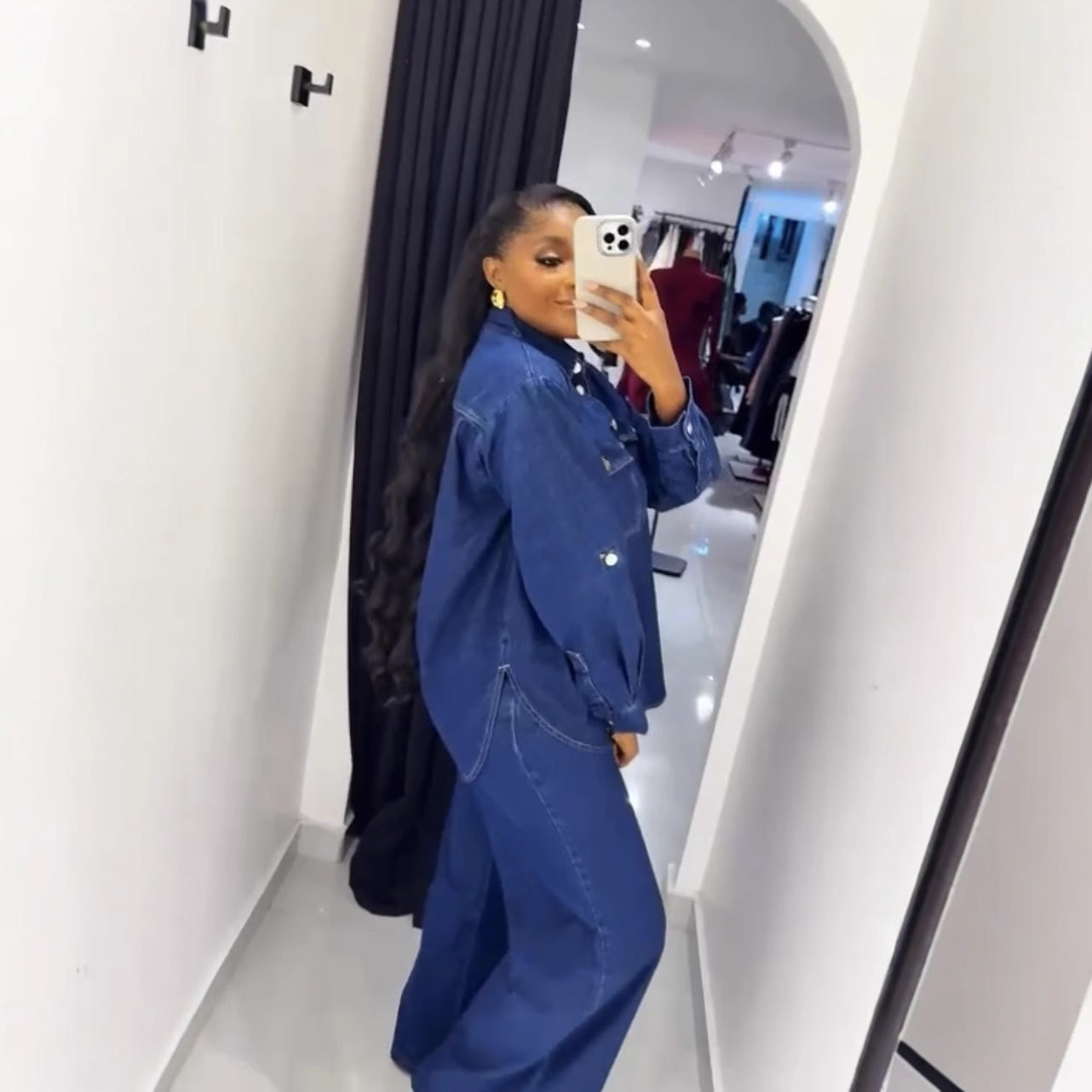 Cardigan long-sleeved top straight-leg trousers