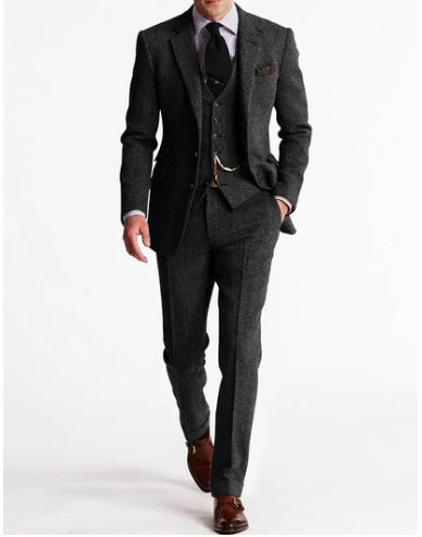 Men's Slim-Fit Herringbone Three-Piece Suit