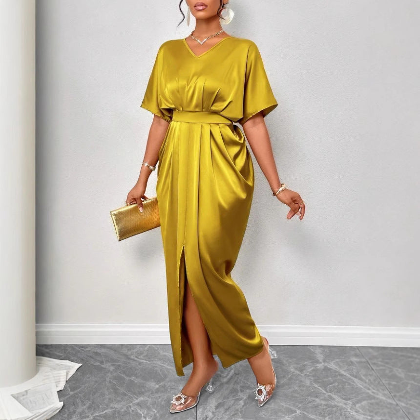 Lace V-neck slit dress